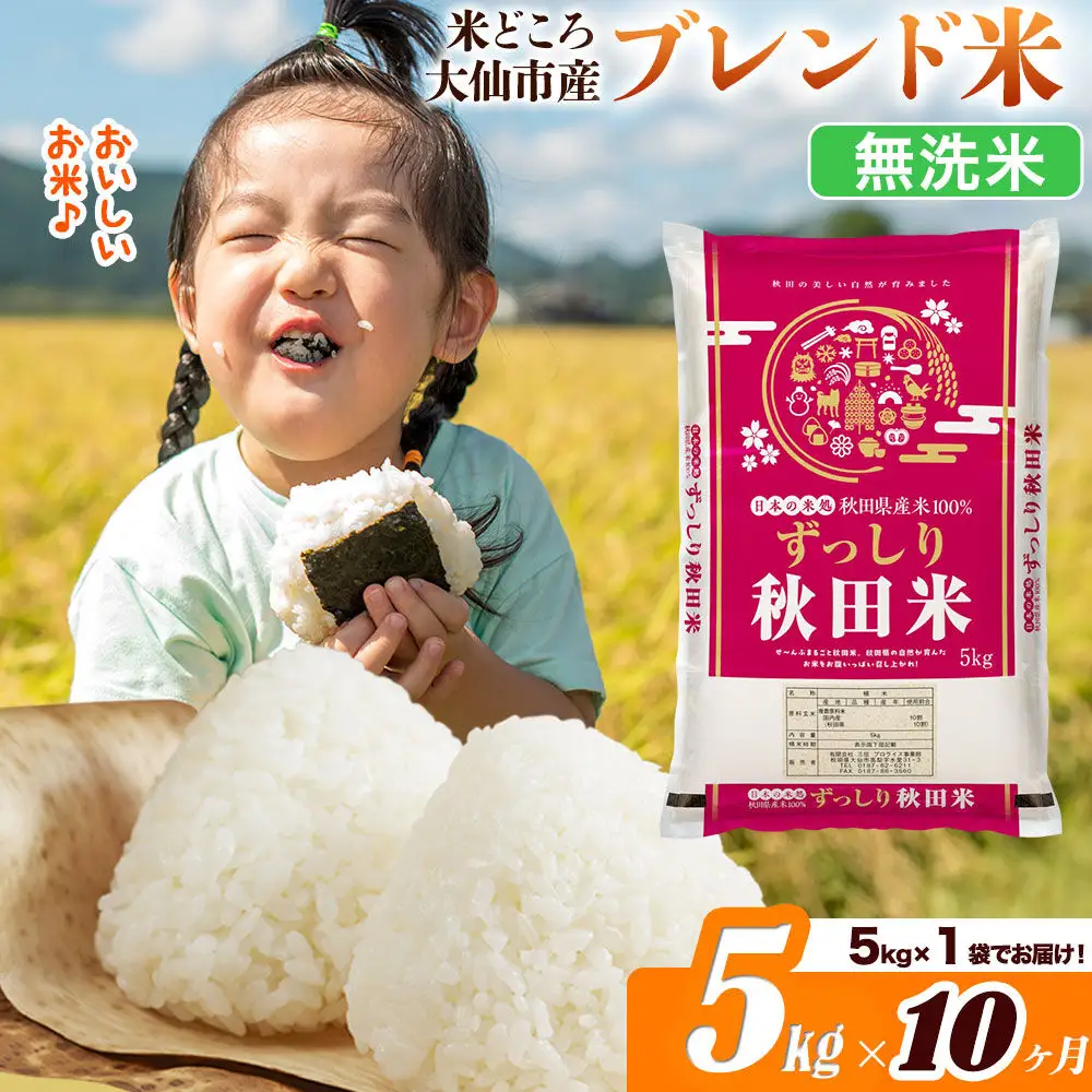 米《定期便10ヶ月》米どころ 秋田県大仙市産 ブレンド米【無洗米】5kg（5kg×1袋）