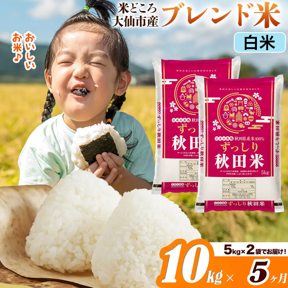 米《定期便5ヶ月》米どころ 秋田県大仙市産 ブレンド米【白米】10kg（5kg×2袋）