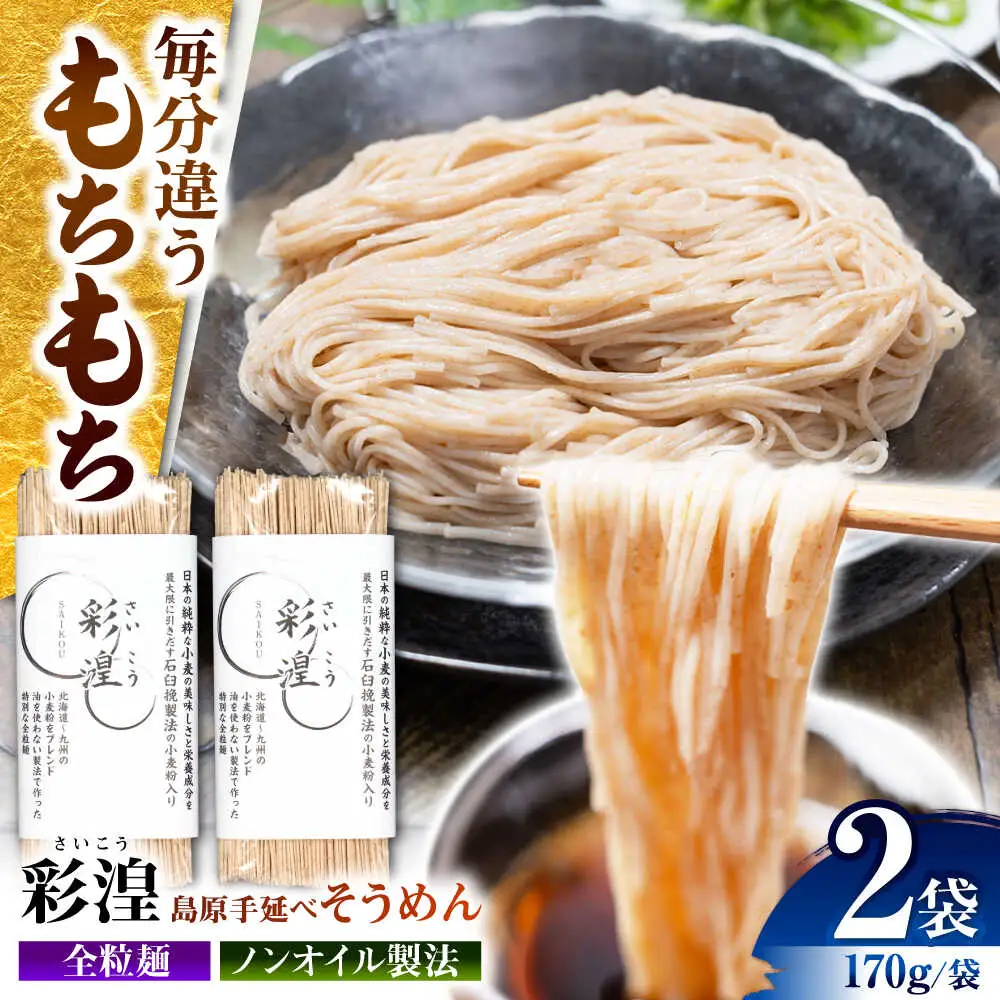 【田中製麺】彩湟（さいこう）全粒麺 ノンオイル製法 島原手延べそうめん 万能麺 170g×2袋 / 純国産 乾麺 パスタ 素麺 / 南島原市 / 贅沢宝庫[SDZ045]