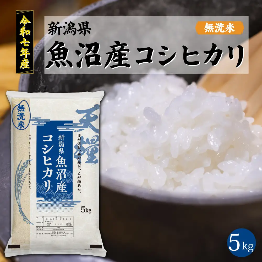 令和7年産 新潟県 魚沼産 無洗米 コシヒカリ5kg 精米 一等米  天糧