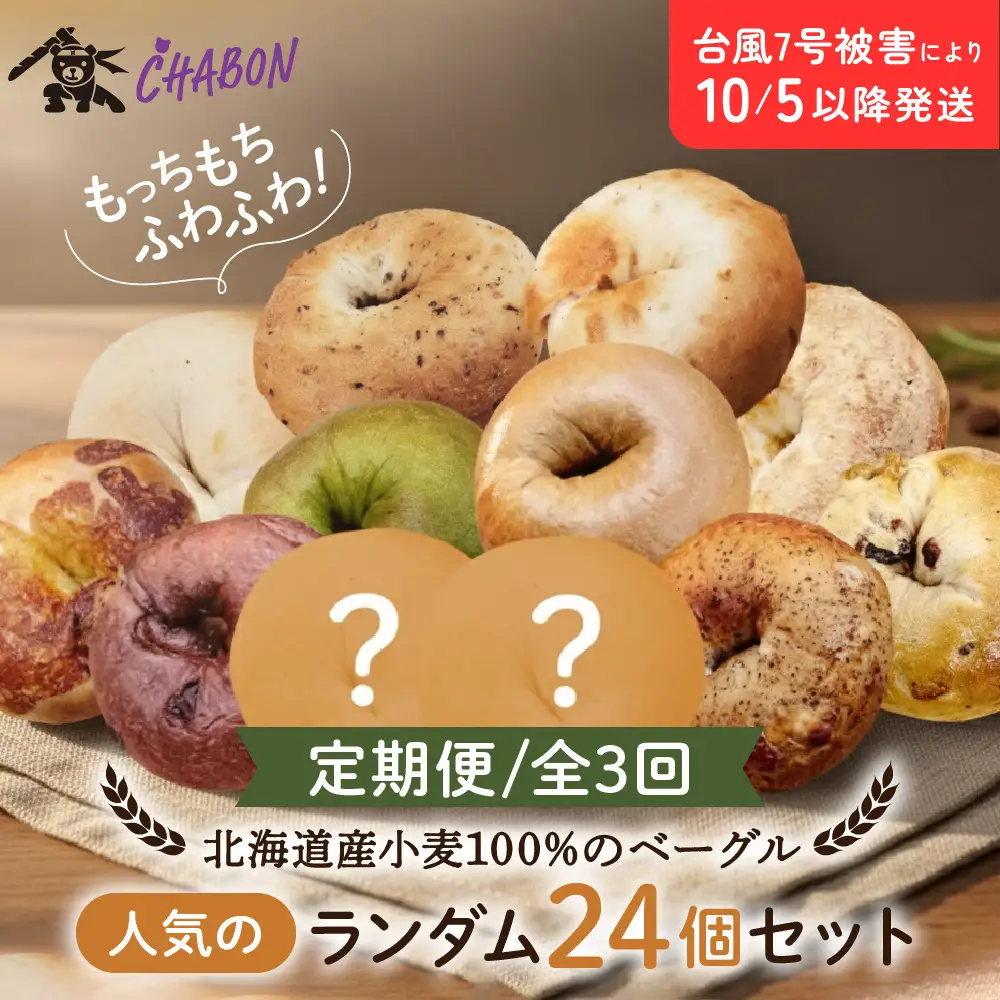 ＜3ヶ月定期便＞【CHABON】ベーグル 人気のランダム24個｜ 京都 人気 パンパンパンパン