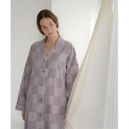 【洗える/柔らか素材/草木染め】チェックワンピースパジャマ　ラックダイラベンダー【1694979】