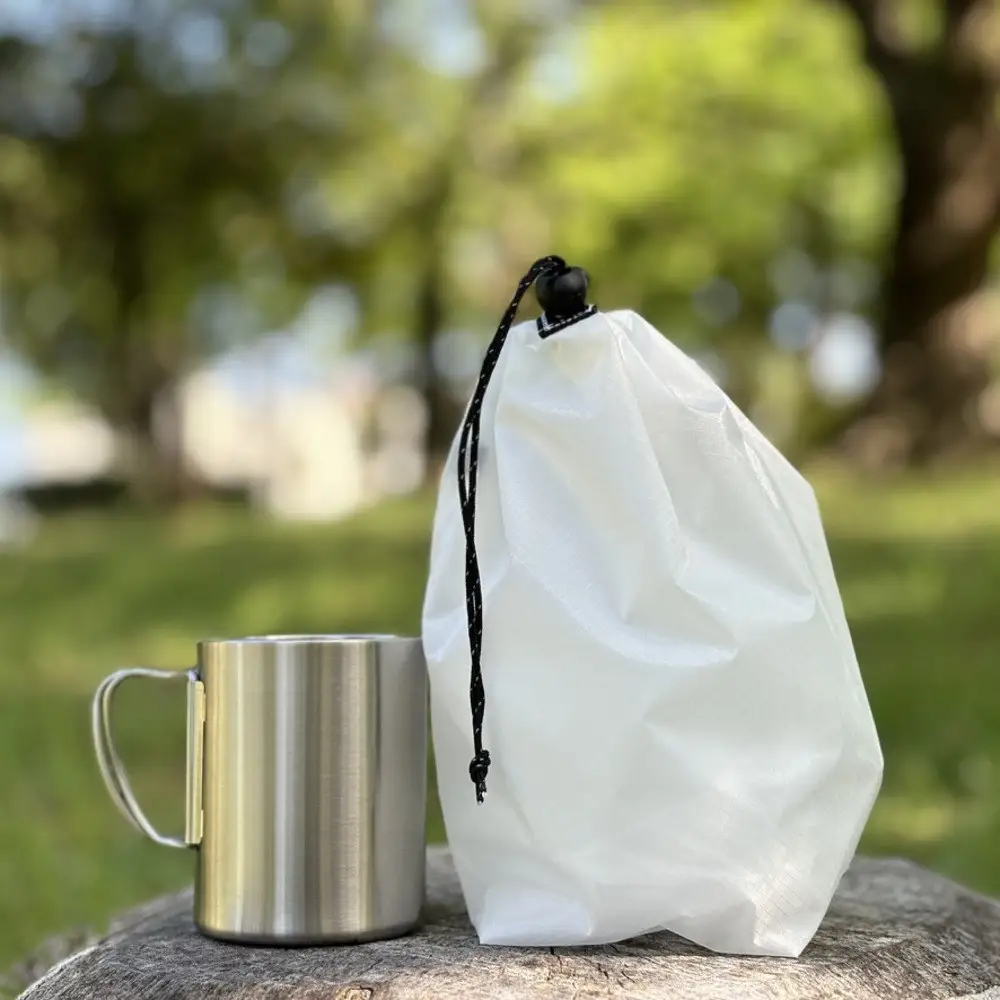 【S 1.5L・白】　キャンプで大活躍！トイレットペーパーホルダー 小さめナイロン巾着袋 シンプル巾着