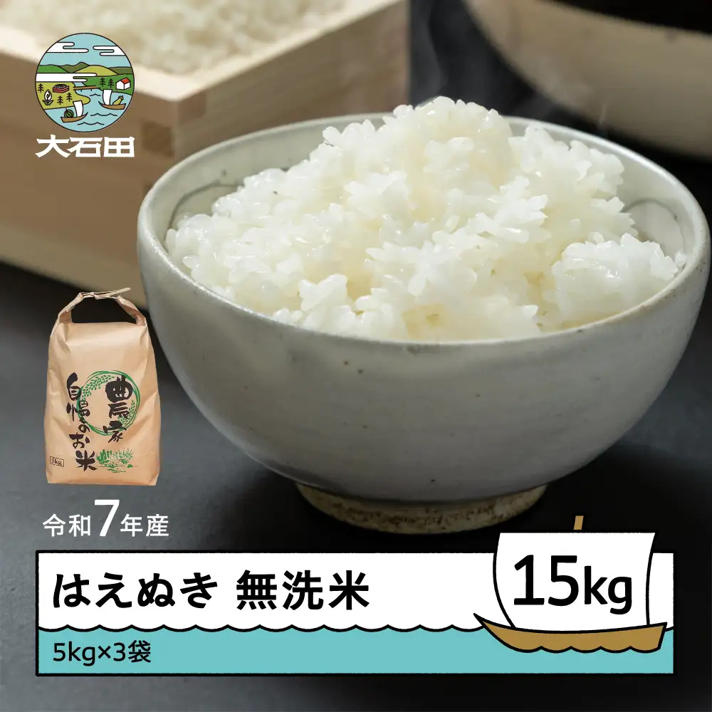 令和7年産 はえぬき  無洗米 順次発送 15kg 5kg×3袋 山形県産 ap-hamxa15-0
