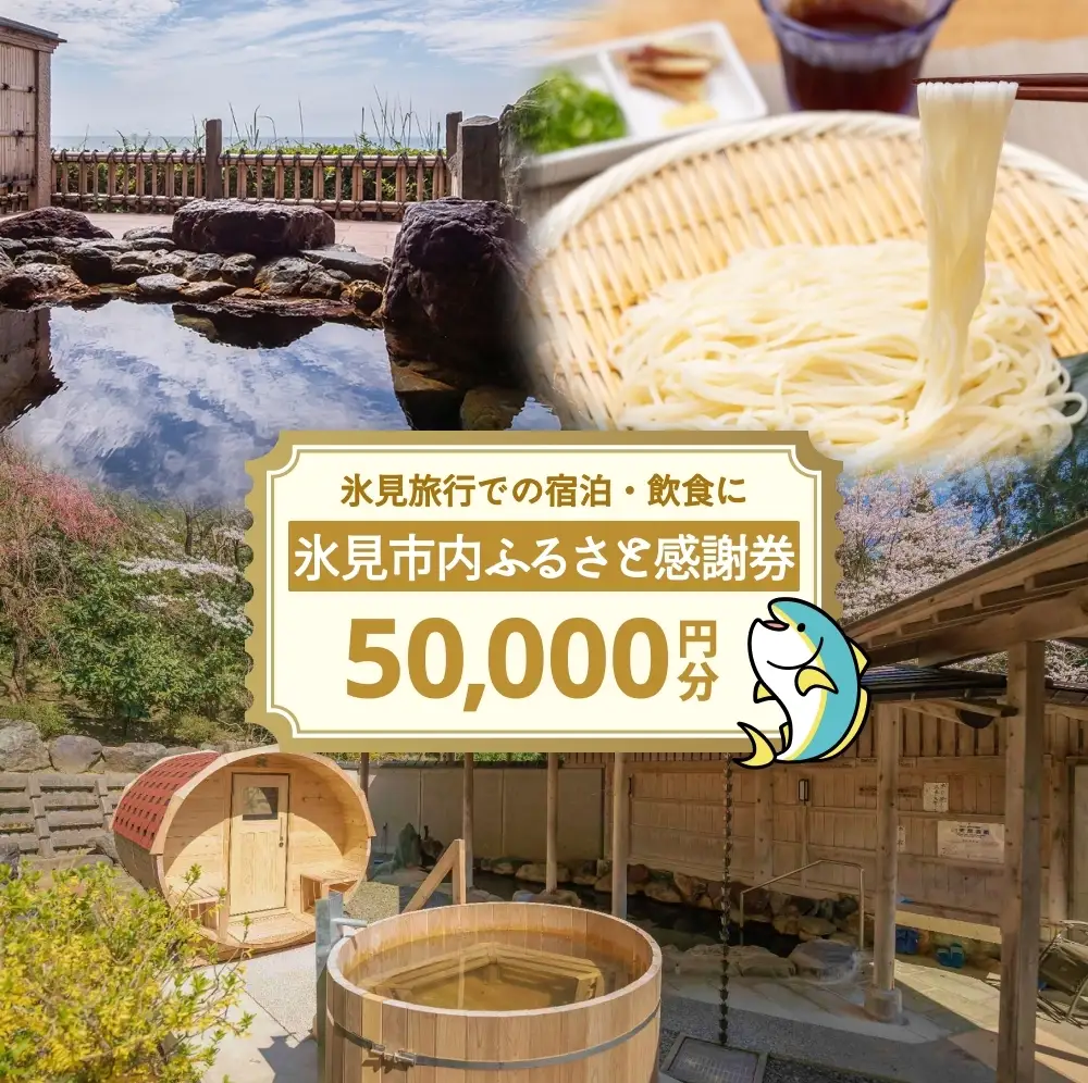 氷見市内ふるさと感謝券（宿泊・飲食） 50,000円分 観光 旅行 飲食 ランチ ディナー 食事  温泉 宿 民宿 旅 食体験 グルメ 富山県 氷見市