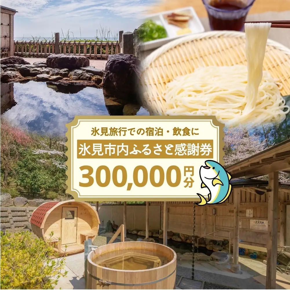 氷見市内ふるさと感謝券（宿泊・飲食） 300,000円分 観光 旅行 飲食 ランチ ディナー 食事  温泉 宿 民宿 旅 食体験 グルメ 富山県 氷見市
