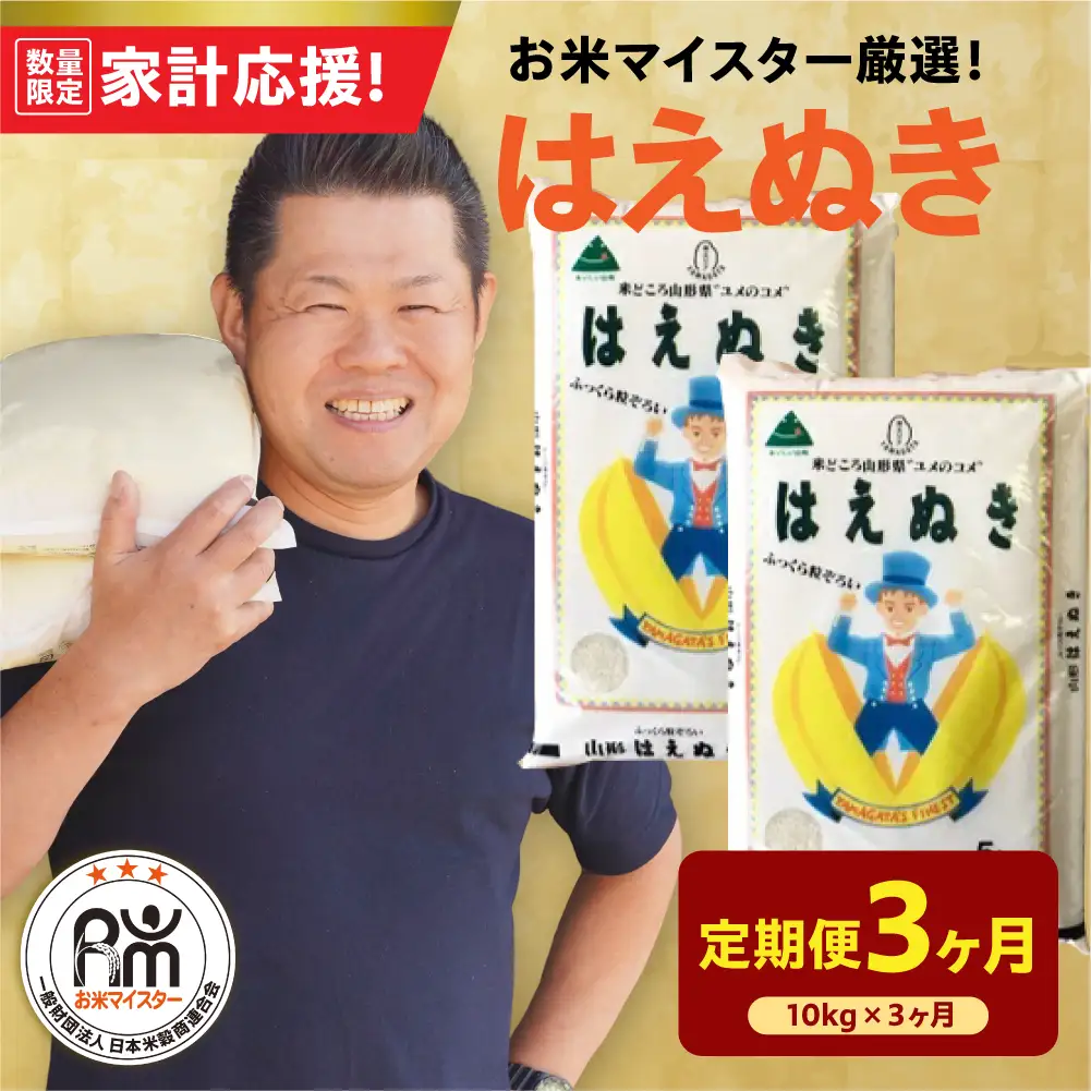 3ヶ月 定期便 令和7年産 はえぬき 10kg×3回 計30kg