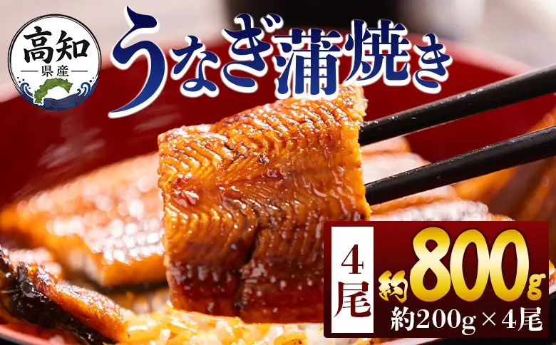 高知県産蒲焼きうなぎ ２００ｇ ４尾 計８００ｇ fb-0161