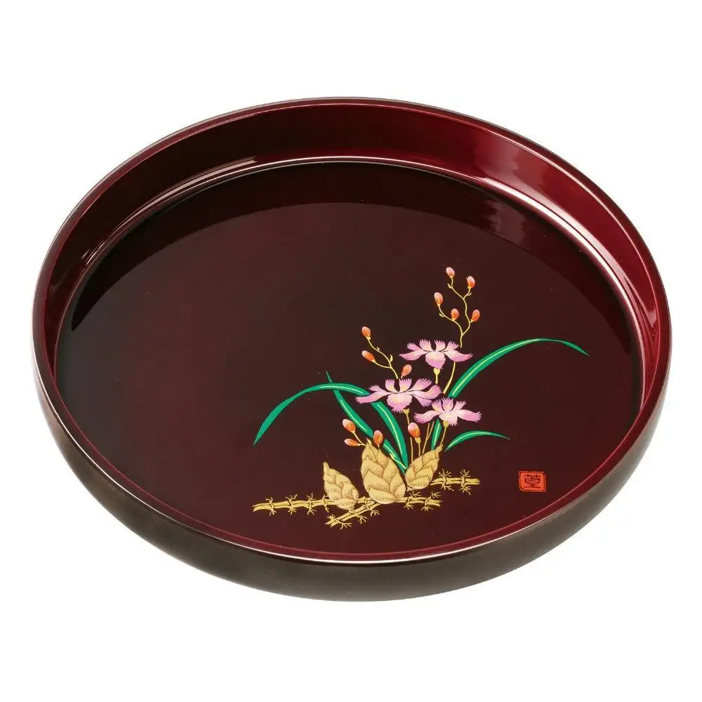 丸盆 30cm 溜塗 山路 ［YG457］