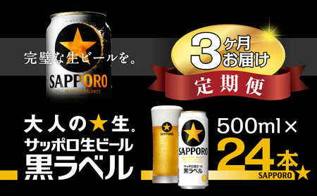 【3か月定期便】サッポロ 黒ラベル ビール 500ml×24本 (1ケース) ＜千葉（船橋）工場＞ 缶ビール お酒 3か月定期便