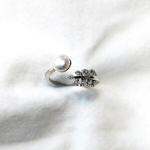 1926 リング・リーフ（淡水本真珠・ボタン）SV製 リング 真珠の指輪 ファッションリング シルバー製リング 淡水真珠 母の日プレゼント 結婚記念日ギフト 自分へのご褒美 カジュアルアクセサリー フリーサイズ クリスマスプレゼント キュートアクセサリー 誕生日プレゼント