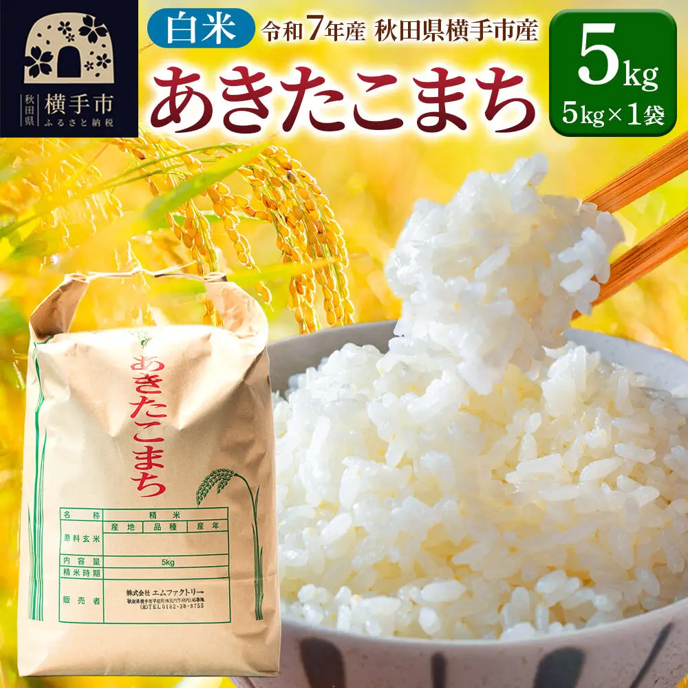 【白米】令和7年産 あきたこまち 5kg（5kg×1袋） 横手市産