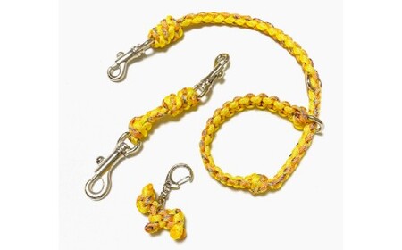 愛犬さんのお散歩すっぽ抜け防止！首輪とハーネスを繋ぐジョイントリード（4本丸編み・スタンダード）＆愛犬さんと飼主さんを繋ぐリーシュ（サブ持ち手）セット お揃いのわんこキーホルダー付き ／ ペット 犬 愛犬 首輪 リード リーシュ ペット用品 雑貨 ファッション アクセサリー
