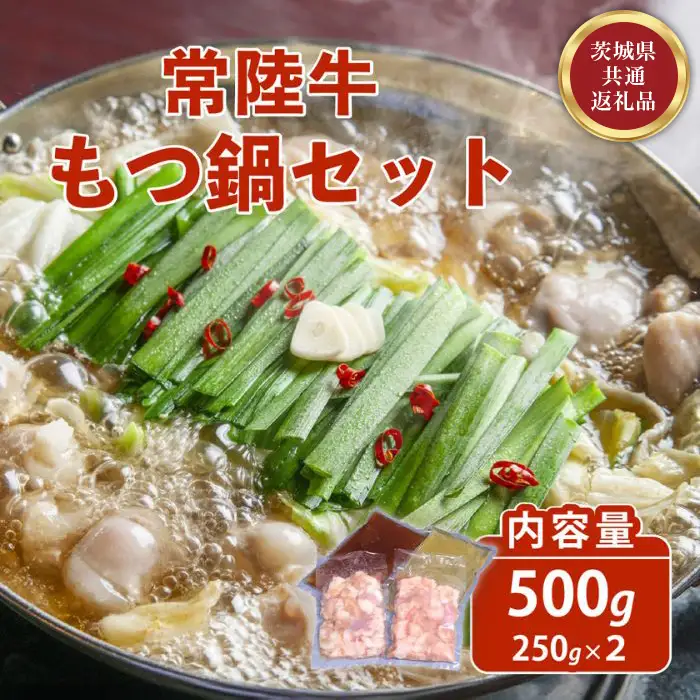 常陸牛 もつ鍋セット 500g 自家製スープ付き 4人前 牛もつ 720【茨城県共通返礼品】