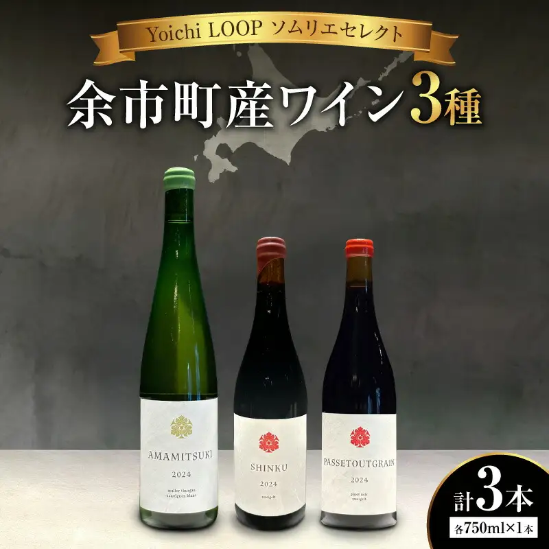 Yoichi LOOP ソムリエセレクト 余市町産ワイン【3種】AMAMITSUKI 2024・SHINKU 2024・PASSETOUTGRAIN 2024 3本セット_Y055-0076