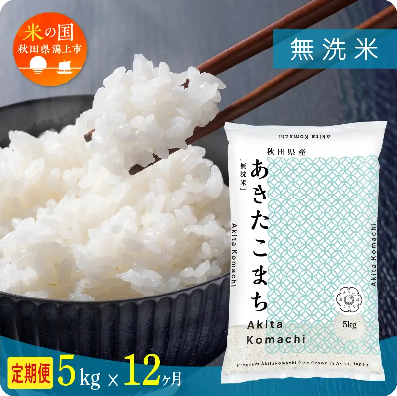 《先行予約》【12ヶ月定期便】無洗米 令和8年産 あきたこまち 5kg 無洗