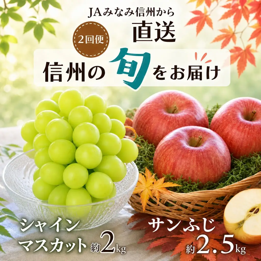 【2026年発送先行予約】【定期便】南信州産　人気果実の返礼品セット　＜シャインマスカット＞＜サンふじ＞　2回発送