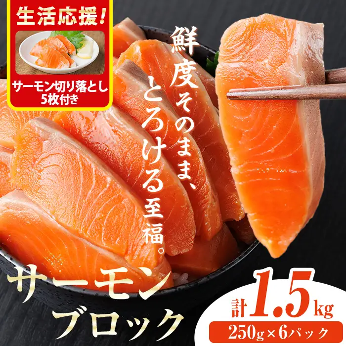 生活応援 サーモン切り落とし5枚付き！生食用 サーモン ブロック(計1.5kg・250g×6P) 小分け 冷凍  刺身 魚 【AW-101】【丸正水産】
