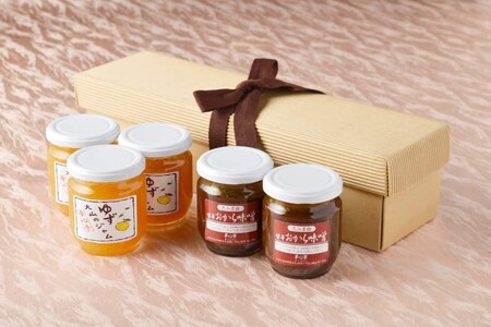 [無添加] 大山の柚子ジャム＆甘辛おから味噌の5個セット (柚子ジャム3個／おから味噌2個)《化粧箱付き！夢心亭 謹製》 [0904]