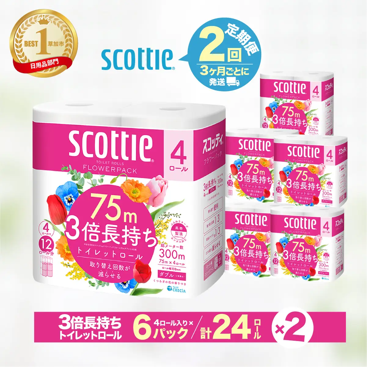 トイレットペーパー 【定期便 3ヶ月×2回】 ダブル スコッティ 草加市