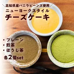 高知県産素材のニューヨークスタイルチーズケーキ 3種食べ比べセット　6個入り （プレーン・煎茶・焙じ茶） スイーツ ギフト お取り寄せ