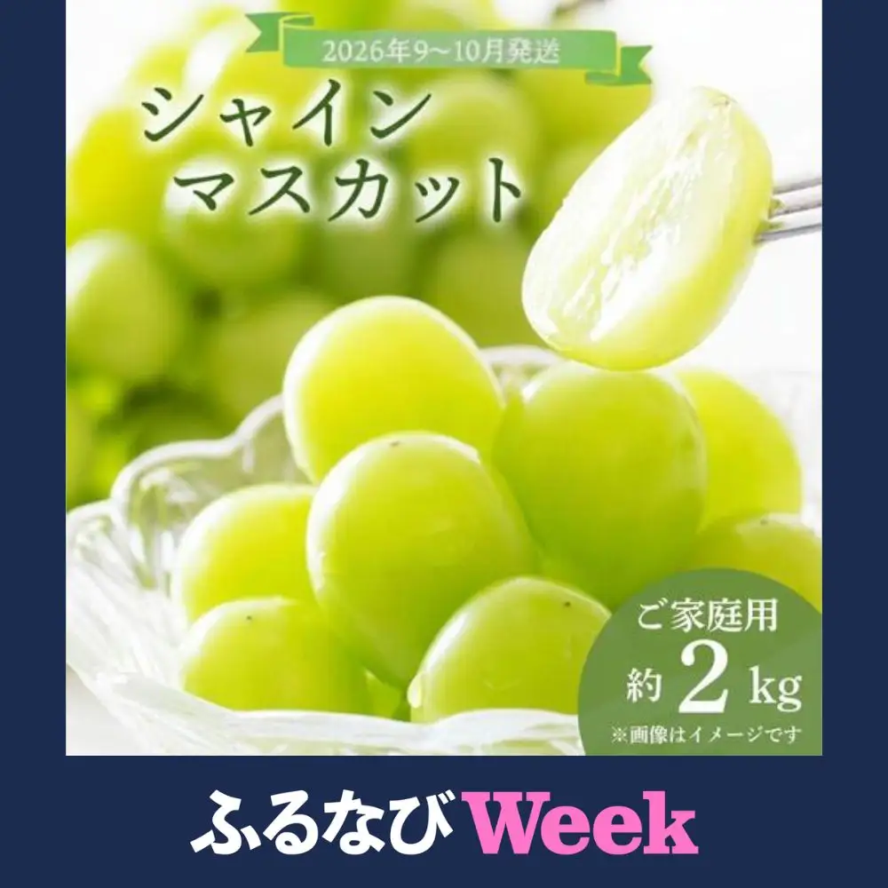【ふるなびWEEK対象】＜2026年発送分 先行予約＞9～10月発送ご家庭用シャインマスカット2Kg箱【029-a013】