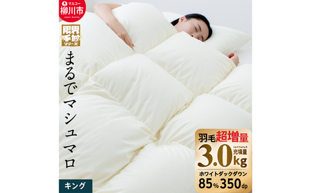 羽毛布団 キング 230cm×210cm 超超増量 3.0kg 本掛け 冬用 日本製 福岡県 柳川市【限界手前シリーズ】