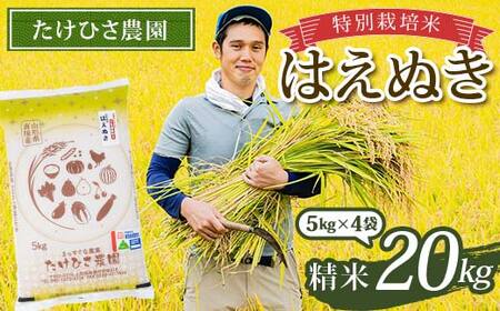 令和7年産 特別栽培米 はえぬき (精米) 20kg (5kg×4袋) 『たけひさ農園』 山形南陽産 米 白米 ご飯 農家直送 山形県 南陽市 [2374]