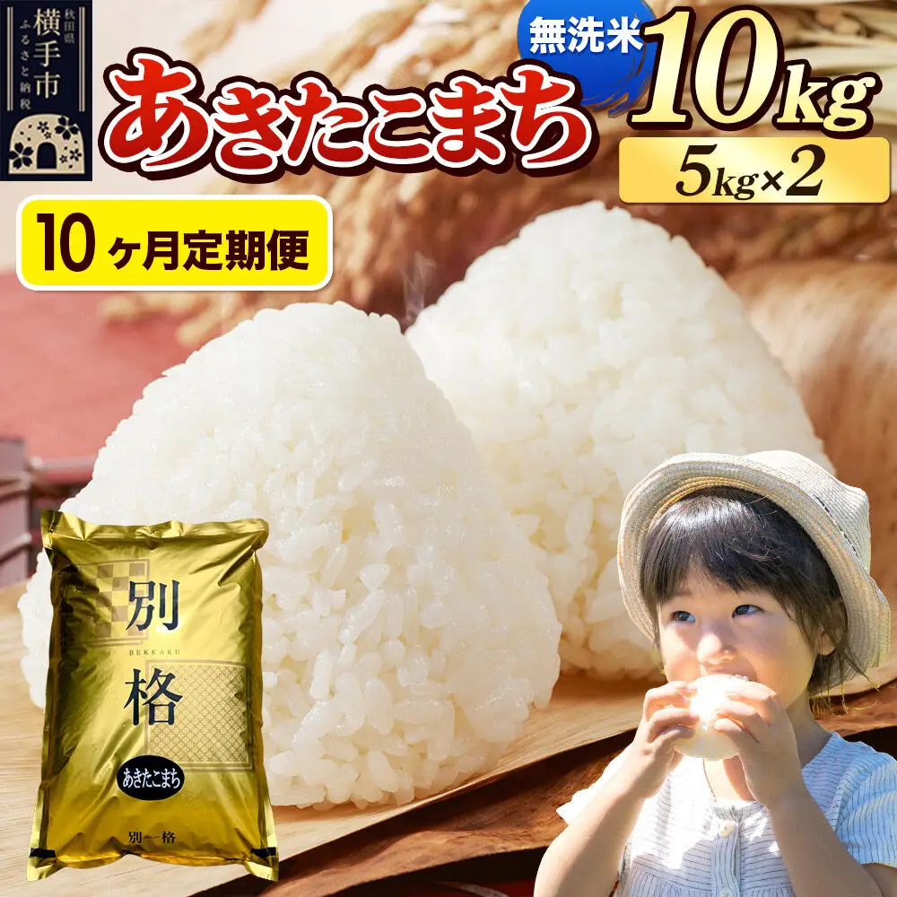 《令和7年産》《定期便10ヶ月》 米 あきたこまち 10kg（5kg×2袋） 【無洗米】 秋田県産