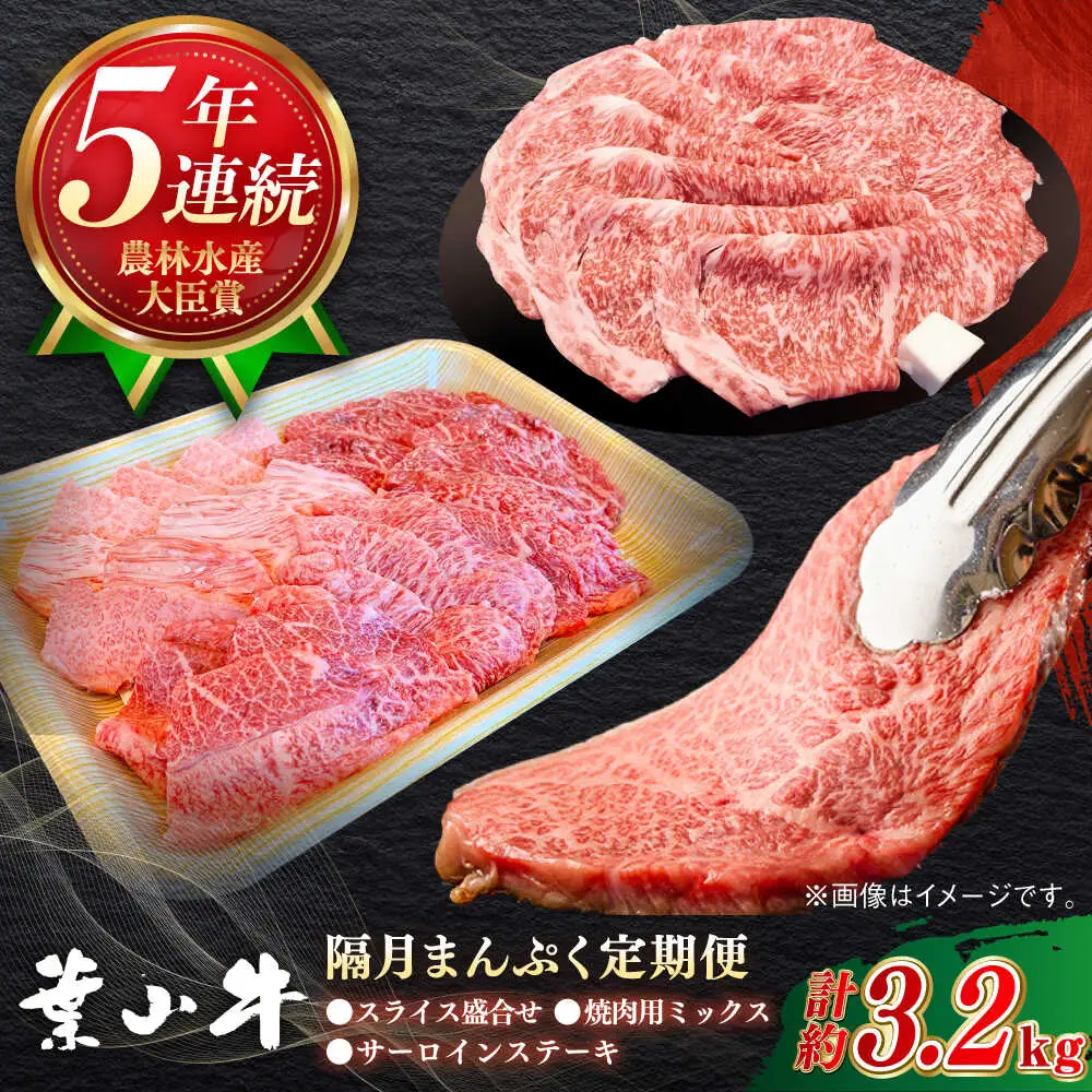 【隔月定期便全3回】葉山牛 まんぷく定期便 牛肉(スライス盛合せ・焼肉用ミックス・サーロインステーキ) 食べ比べ[ASBD060]