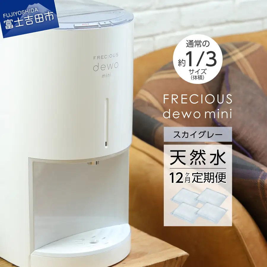ウォーターサーバー 【定期便】小型卓上 ウォーターサーバー FRECIOUS dewo mini（12回お届け）スカイグレー 天然水 家電