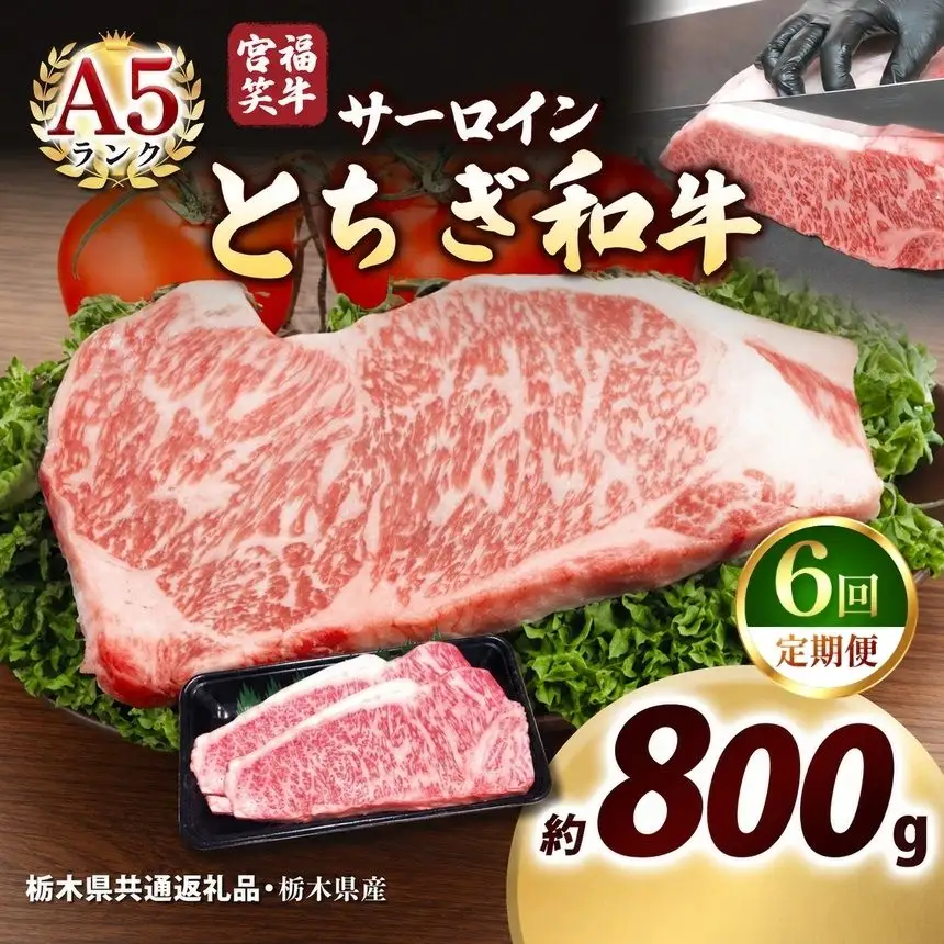 [定期便6回]宮福笑牛(とちぎ和牛) A5 サーロインステーキ 200g×4枚｜数量限定 黒毛 和牛 お肉 栃木県共通返礼品 栃木県産
