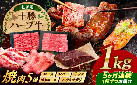 【5回定期便】 北海道 十勝 ハーブ牛 焼肉 5種 計 1kg （200g×5） 《足寄町》【株式会社ノベルズ食品】[BEAQ044]