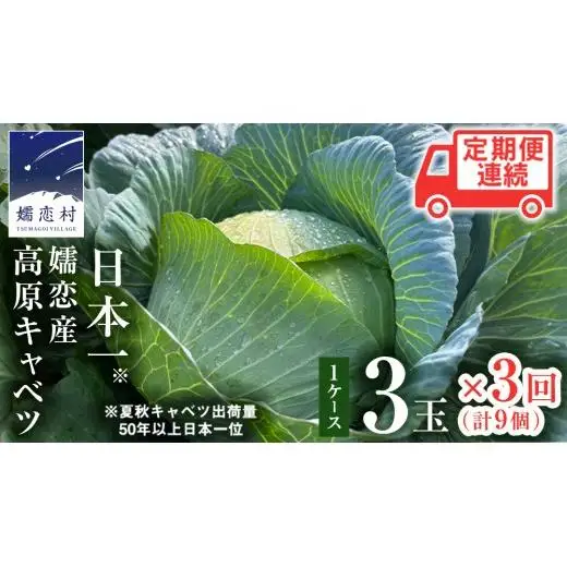 ＜レビューキャンペーン開催中＞【7月中旬以降発送開始】 【 定期便 】 嬬恋キャベツ 嬬恋産 高原キャベツ3玉1ケース 3ヶ月連続 定期便 [AS011tu]