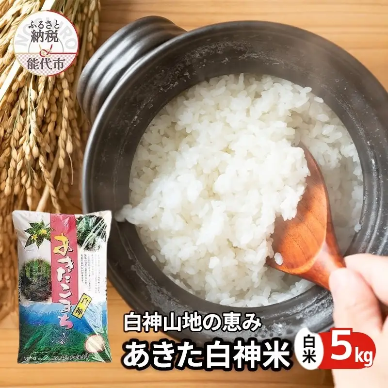 秋田県産 あきたこまち あきた白神米 5kg  令和7年産 精米 白米  お米 ご飯 ブランド米 銘柄米 おにぎり お弁当 産地直送