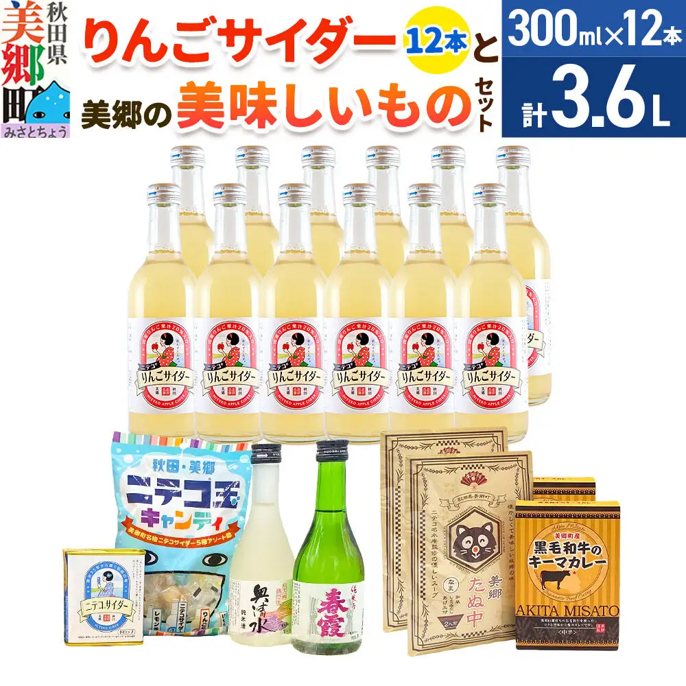 炭酸飲料 りんごサイダー12本と美郷の美味しいものセット