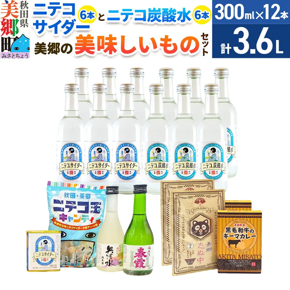 炭酸飲料 ニテコサイダー6本・ニテコ炭酸水6本と美郷の美味しいものセット