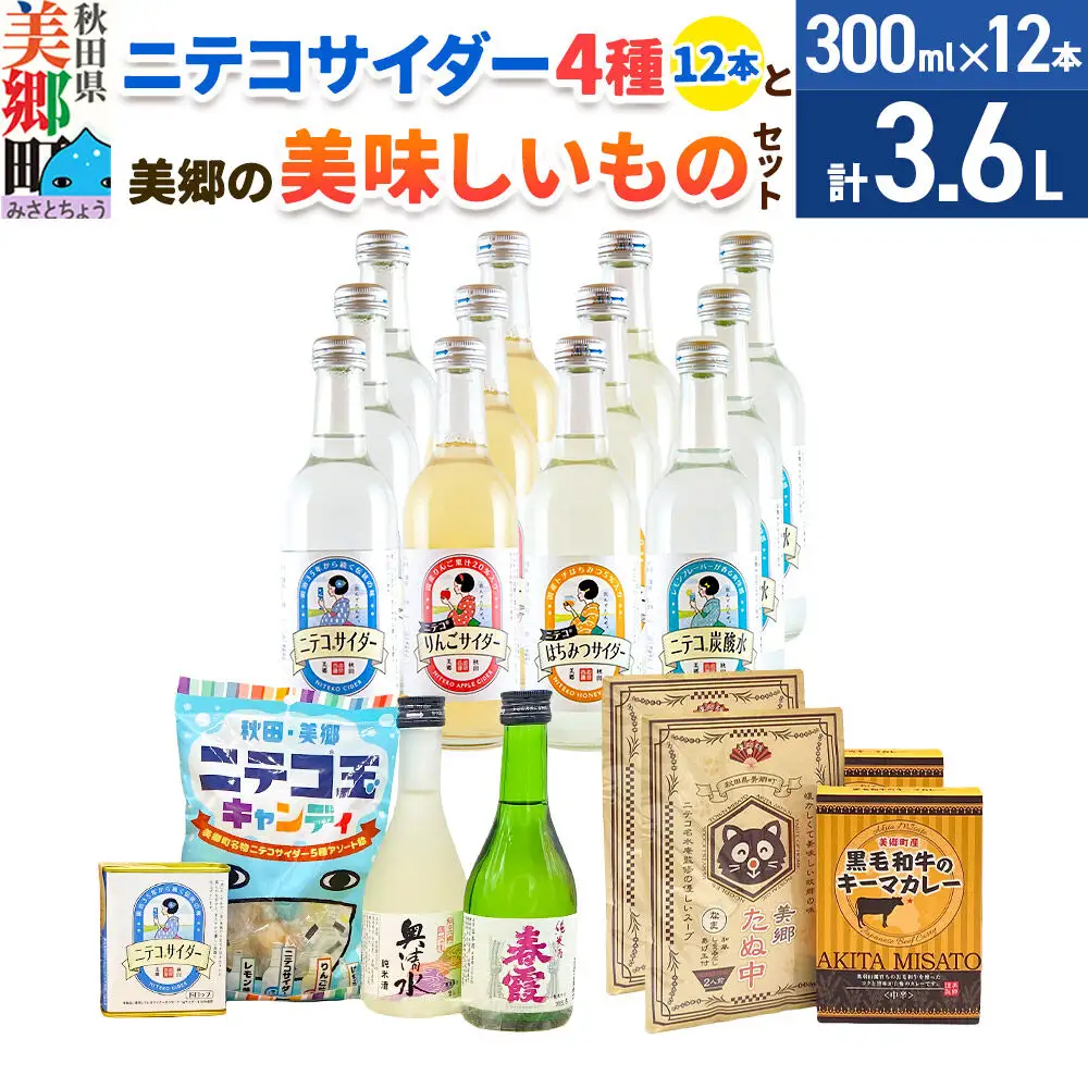 炭酸飲料 ニテコサイダー4種12本と美郷の美味しいものセット
