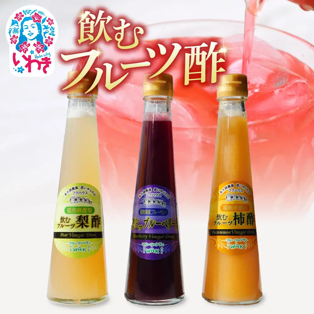 フクハウス飲むフルーツ酢3本Cセット | フクハウス 飲むフルーツ酢 福島産 ブルーベリー酢 梨酢 柿酢 りんご酢 健康ドリンク 美容 ダイエット 福島フルーツ 甘酸っぱい ギフト プレゼント | OF001-3-C