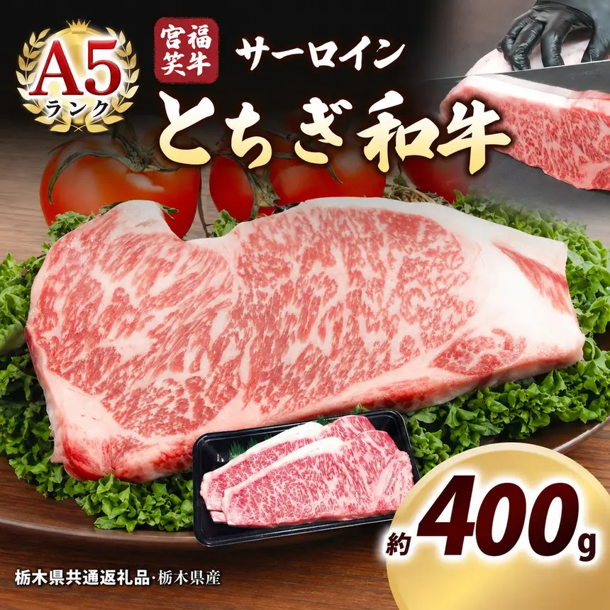 宮福笑牛(とちぎ和牛) A5 サーロインステーキ 200g×2枚｜数量限定 黒毛 和牛 お肉 栃木県共通返礼品 栃木県産