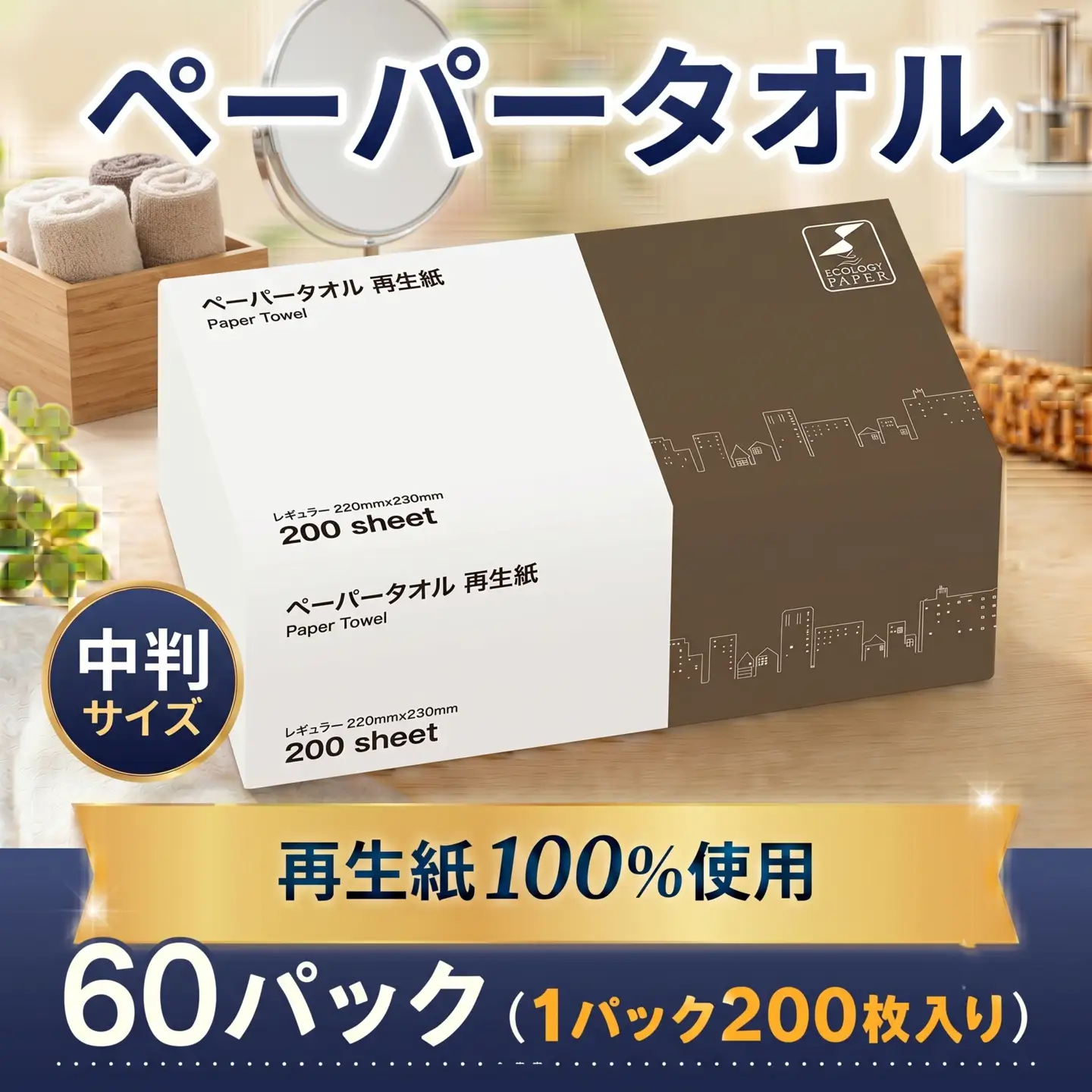 ペーパータオル 再生紙 200枚×60パック
