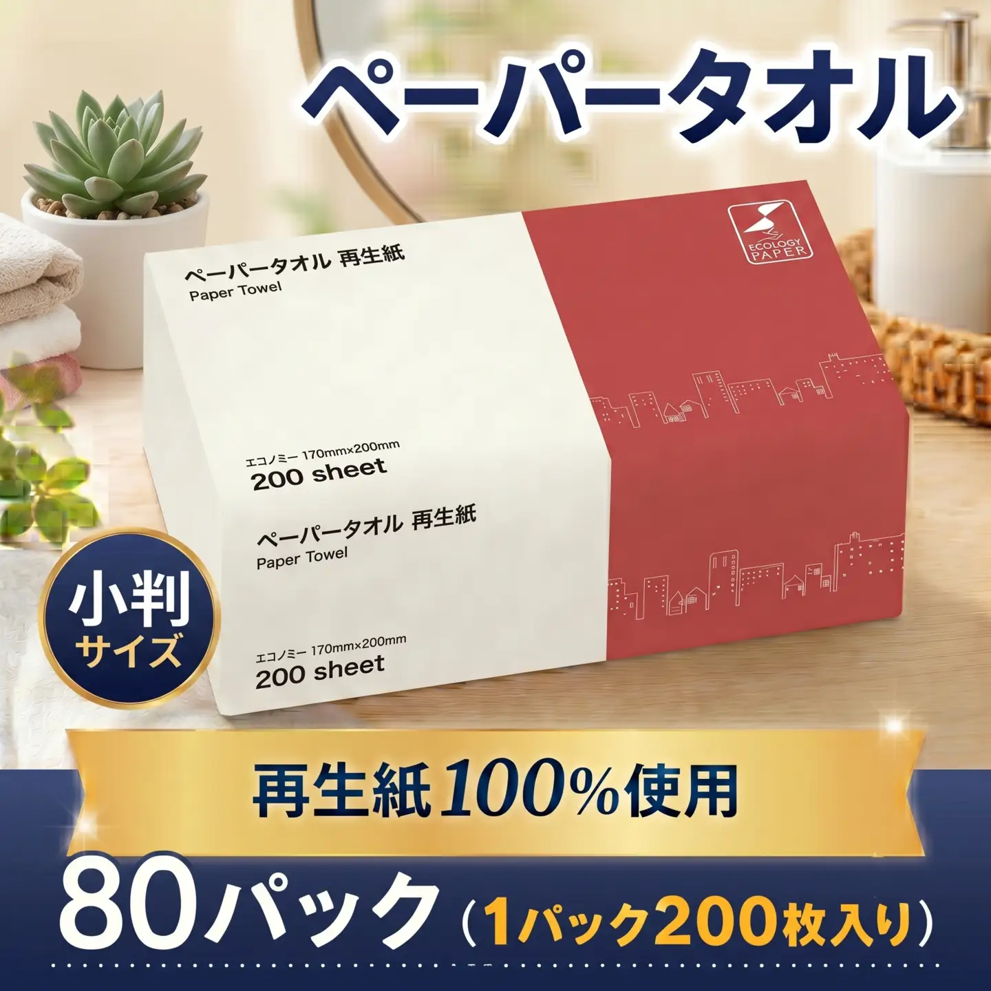 ペーパータオル 再生紙 200枚×80パック