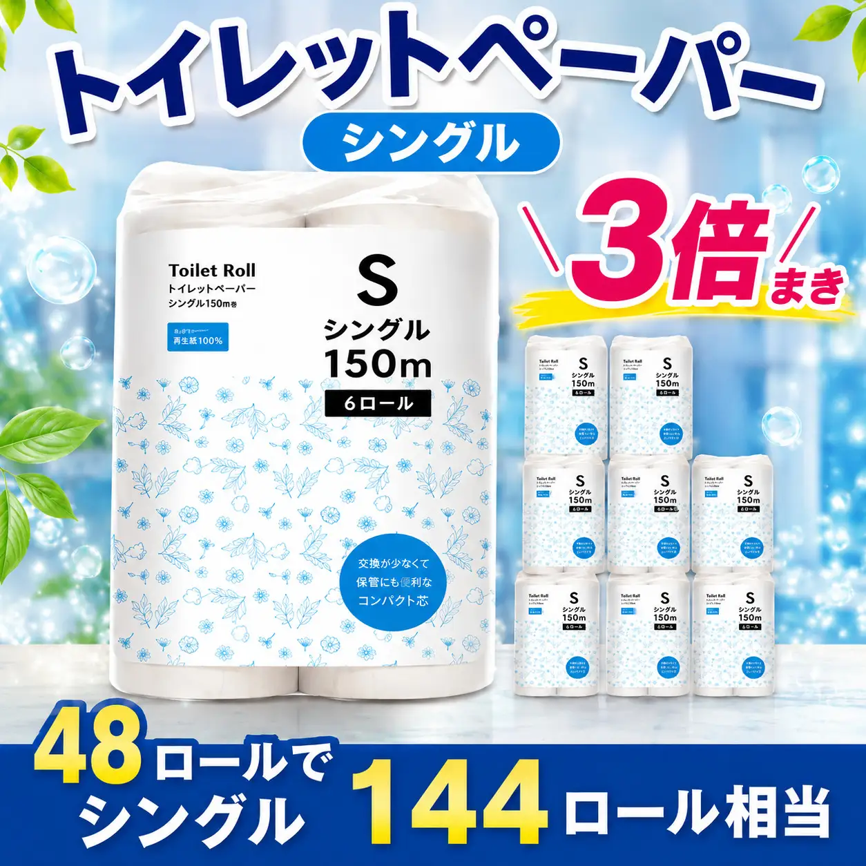 トイレットペーパー シングル 3倍巻き 48ロール　　　　　トイレット