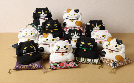 【デザインが12種類から選べる】 桑名鋳物の中子屋さんが作った 招き猫 ×2個 ／ 猫 ネコ ねこ まねきねこ まねき猫 黒猫 ハチワレ猫 白猫 三毛猫 癒し 置物 置き物 常温 三重県 桑名市