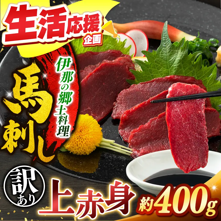 訳あり上赤身馬刺し 約400g 【010-b1】