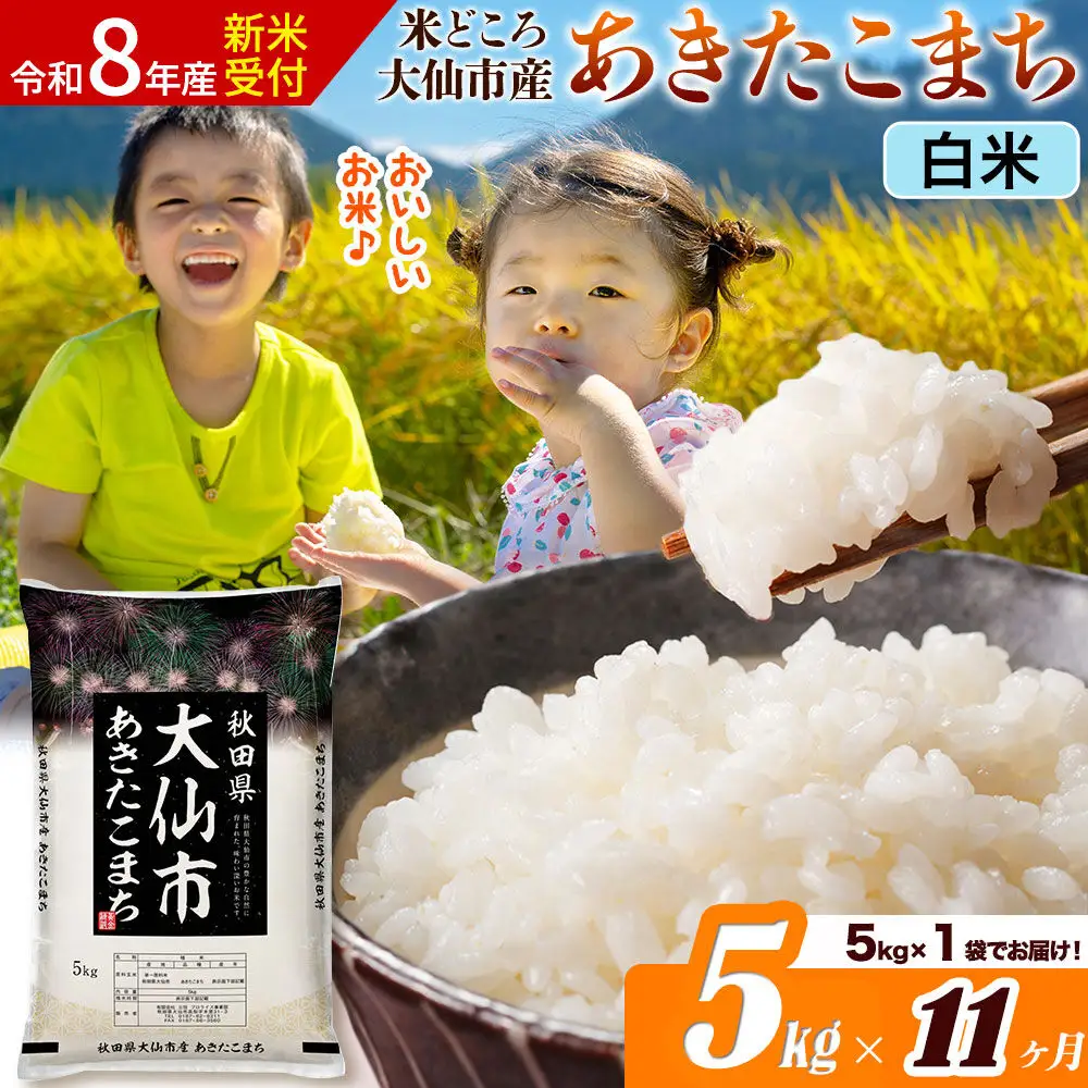 《令和8年産 新米受付》《定期便11ヶ月》あきたこまち【白米】 米どころ秋田県大仙市産 精米 5kg（5kg×1袋）