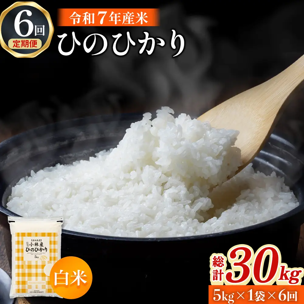 【定期便 全6回】令和7年産米 ヒノヒカリ 5kg×6回 計30kg（お米 米 ひのひかり 国産 人気 お弁当 定期便 宮崎県 小林市）