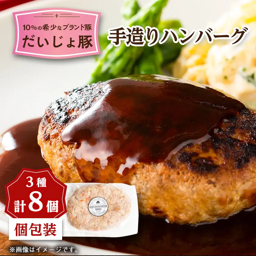 創業70年 牧場経営・老舗精肉店 だいじょ豚の手造りハンバーグ8個【配送不可地域：離島・沖縄県】【1704902】