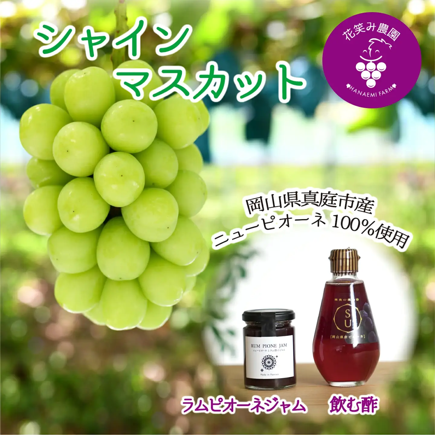 【2026年先行予約】花笑み農園 岡山の『シャイン&ラムピオーネジャム&飲む酢』S-JN【hana088-01】