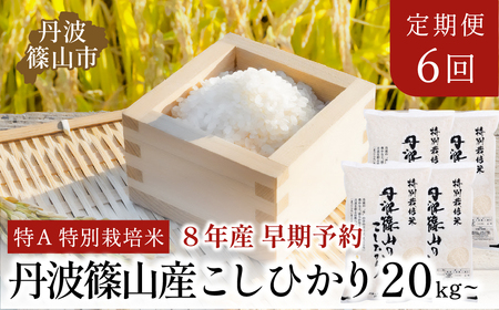 【6回定期便】〈R8年新米予約〉特A 特別栽培米 コシヒカリ 精米 20kg 定期便